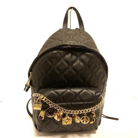 MOSCHINO - Black Leather Hardware Backpack - Picture 1 of 8